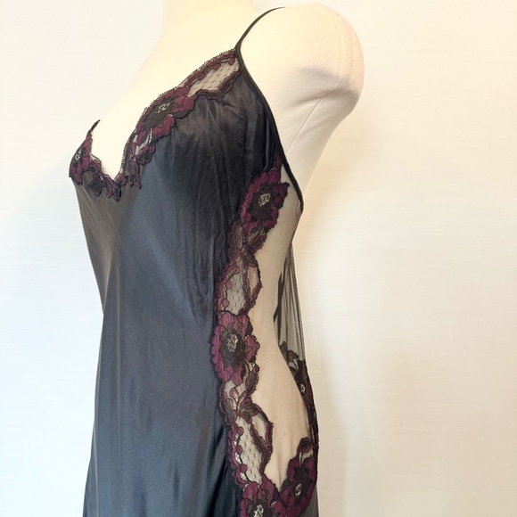 🌺SOLD🌺 Y2K Victoria’s Secret Silk Sheer Mesh Black Purple Maxi Gown Slip Dress - Picture 2 of 11